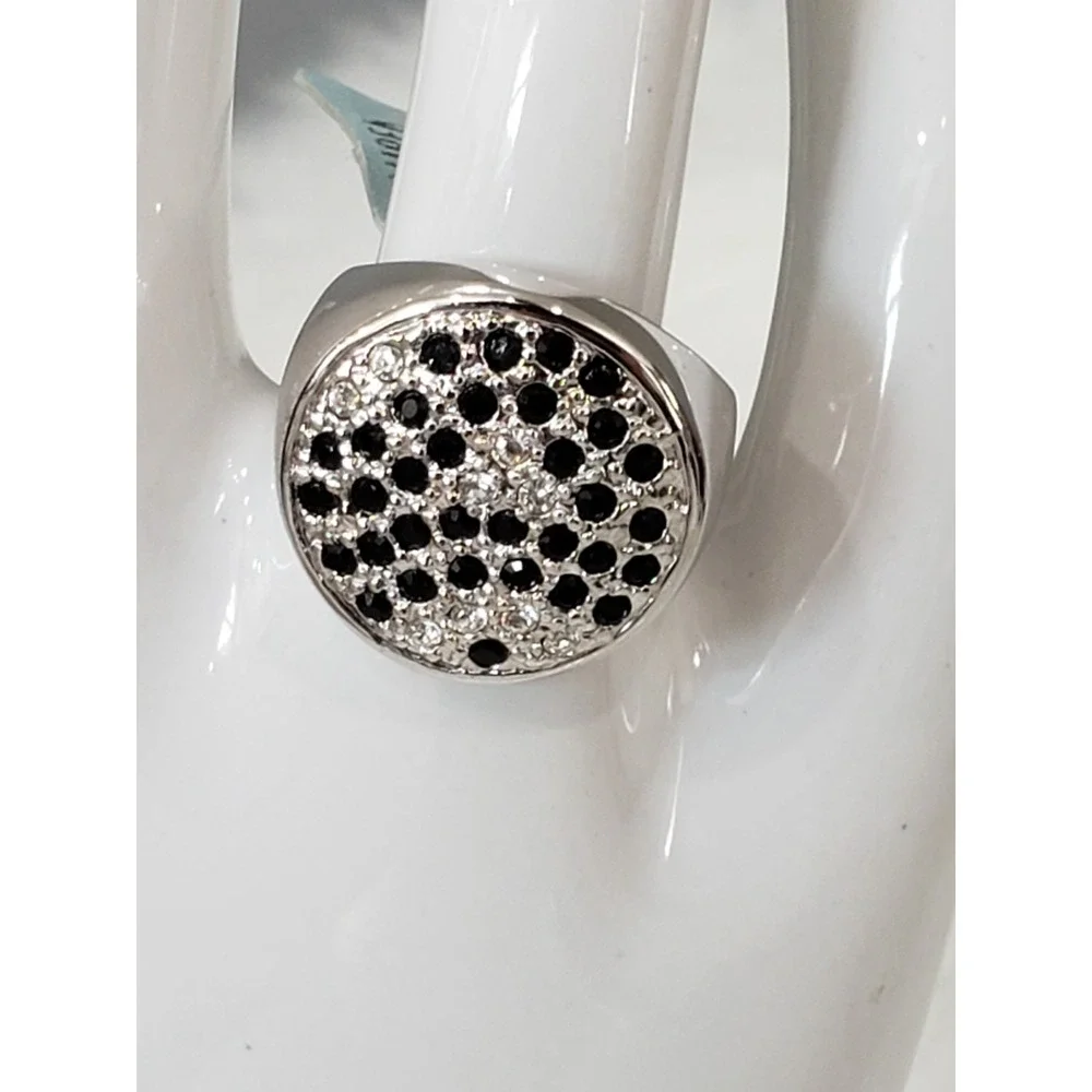 NEW LAUREN G ADAMS circle black white round art deco cluster pave ring cocktail